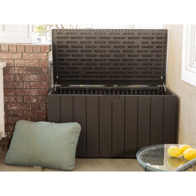 Barton 130 Gallons Outdoor Plastic Deck Box All weather Resin Storage Wood Look Style Brown