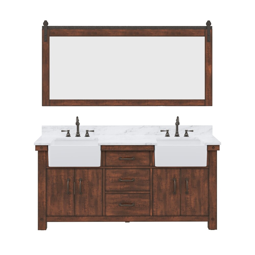 Paisley Double Sink Marble Countertop Vanity with Mirror   Faucet