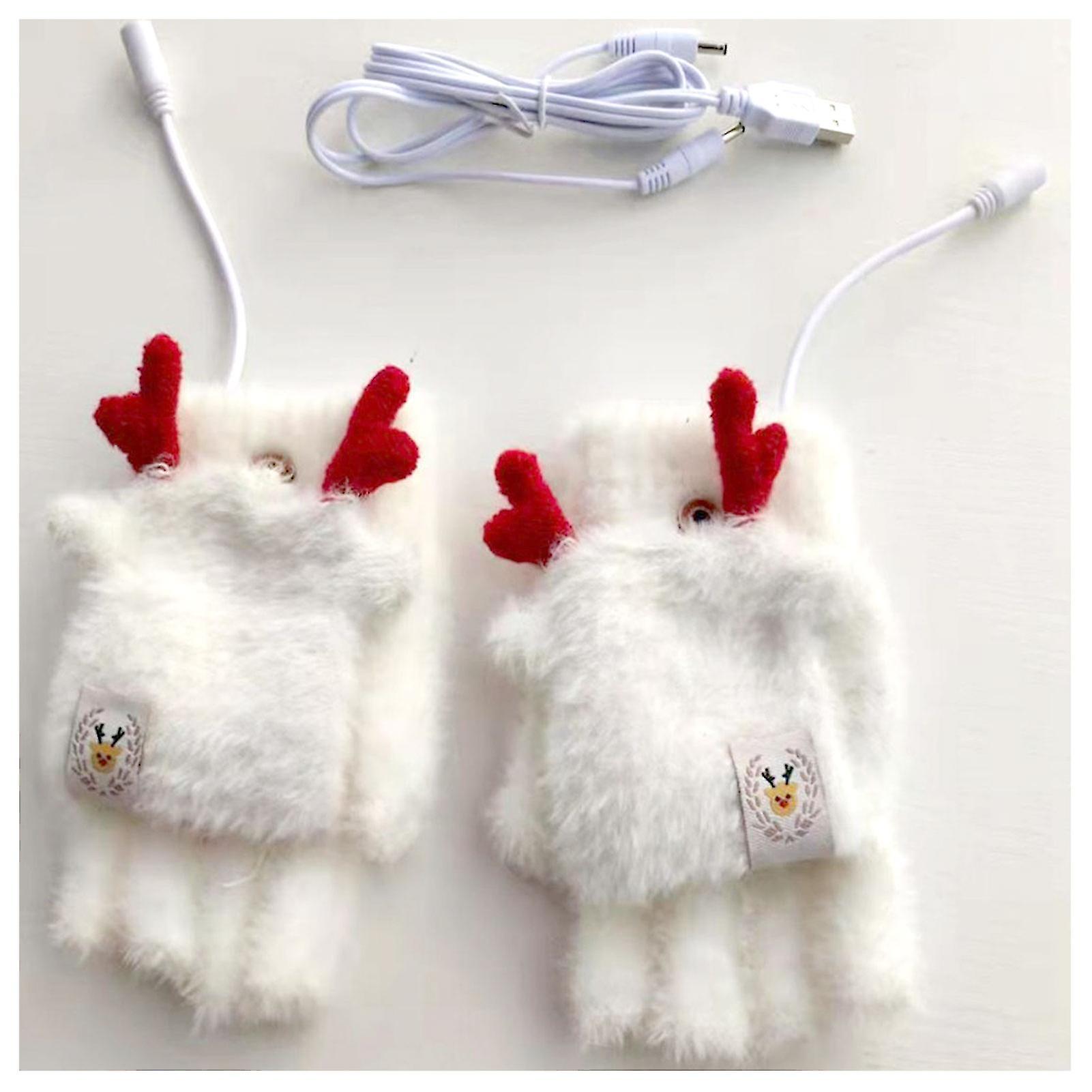 Women Usb Antler Gloves Washable Easy Usb Charging Gloves For Students Doing Homework