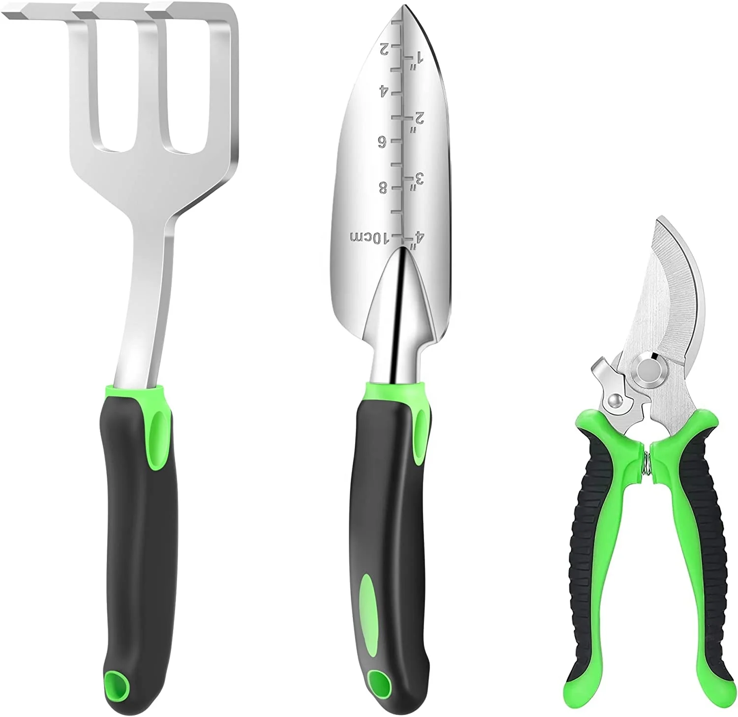 3 Piece Heavy Duty Gardening Tools Cast Aluminum with Soft Rubberized Non Slip Handle