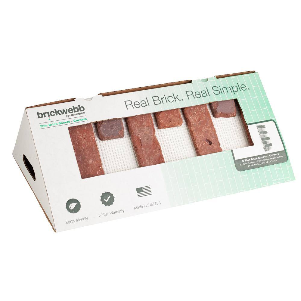 Old Mill Brick Brickwebb Columbia Street Thin Brick Sheets - Corners (Box of 3 Sheets) 21 in x 15 in (5.3 linear ft.) BWC-37007CS