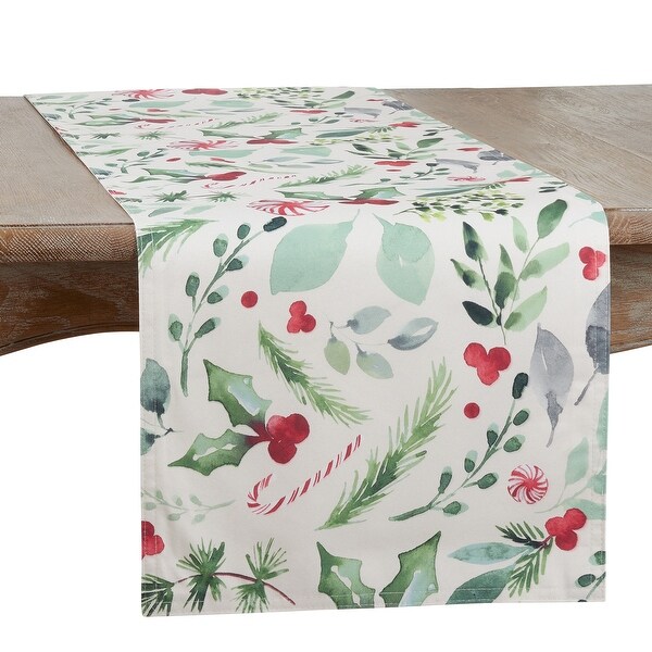 Candy Cane Table Runner With Christmas Foliage Design