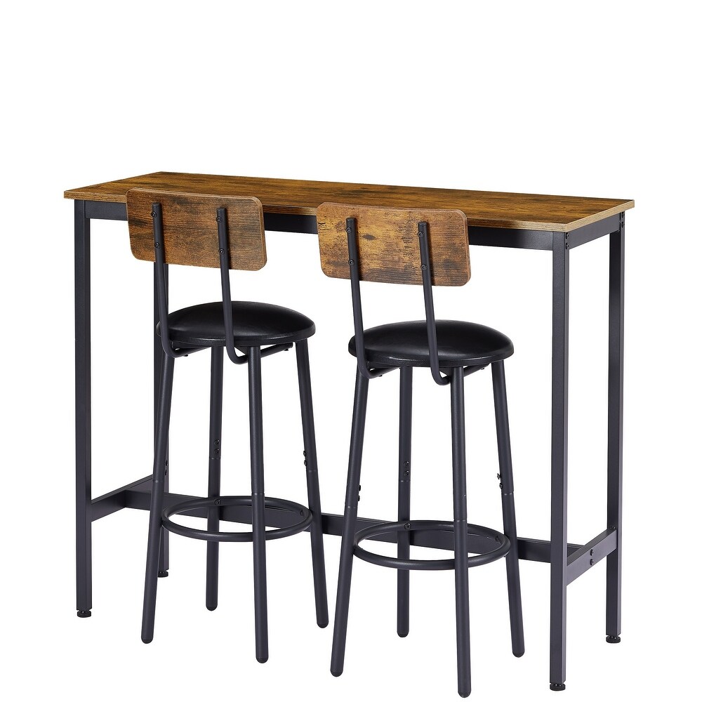 3pcs Industrial Style Bar Table Set with 2 PU Soft Seat Bar Stools