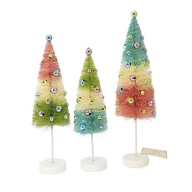 Bethany Lowe Pastel Bottle Brush Tree Three Bottle Brush Trees 11 Inches Spring Beads Celebrate Lc9547 Sisal Multicolored