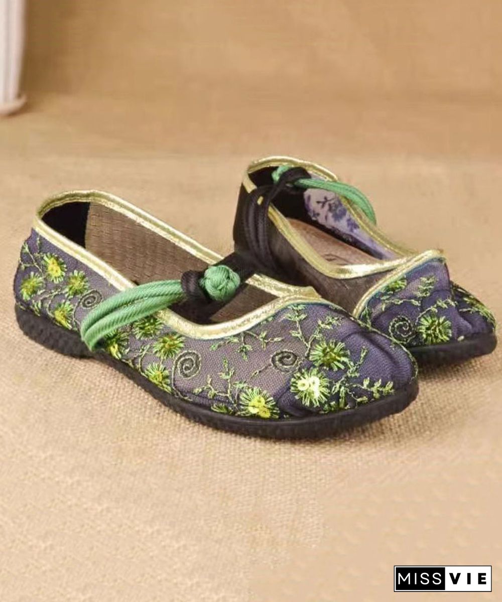 Comfortable Splicing Flat Sandals Green Breathable Mesh Embroidery