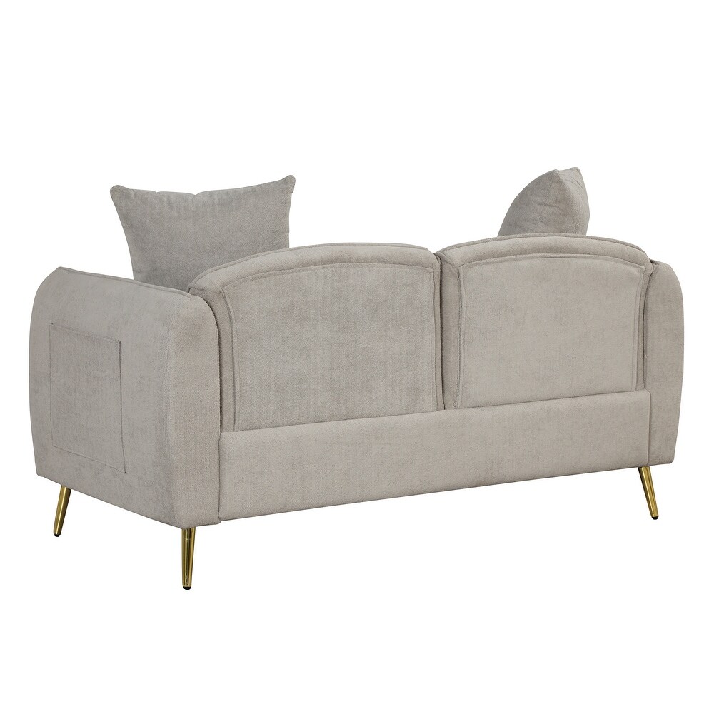 Modern Deep Seat Velvet Upholstered Sofa with Side Pocket and Pillows