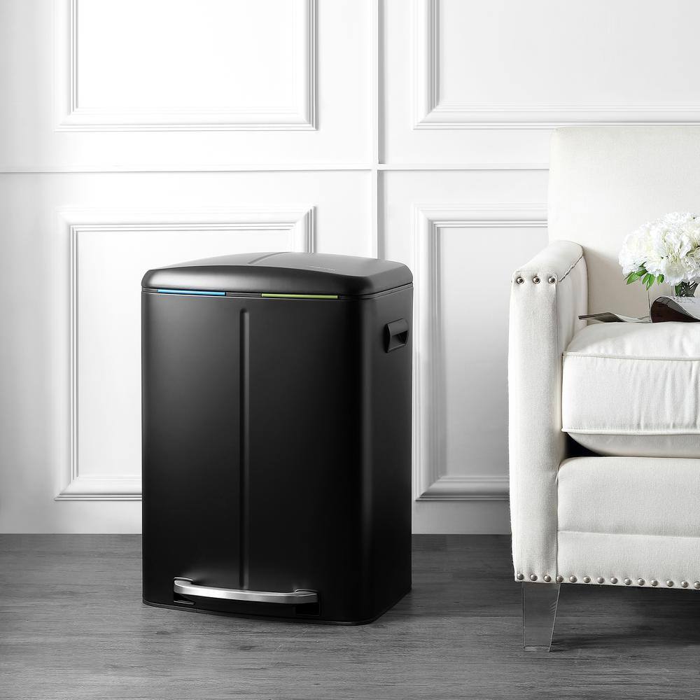 happimess Marco 10.5 Gal. Black Rectangular Double Bucket Trash Can with Soft-Close Lid HPM1005B