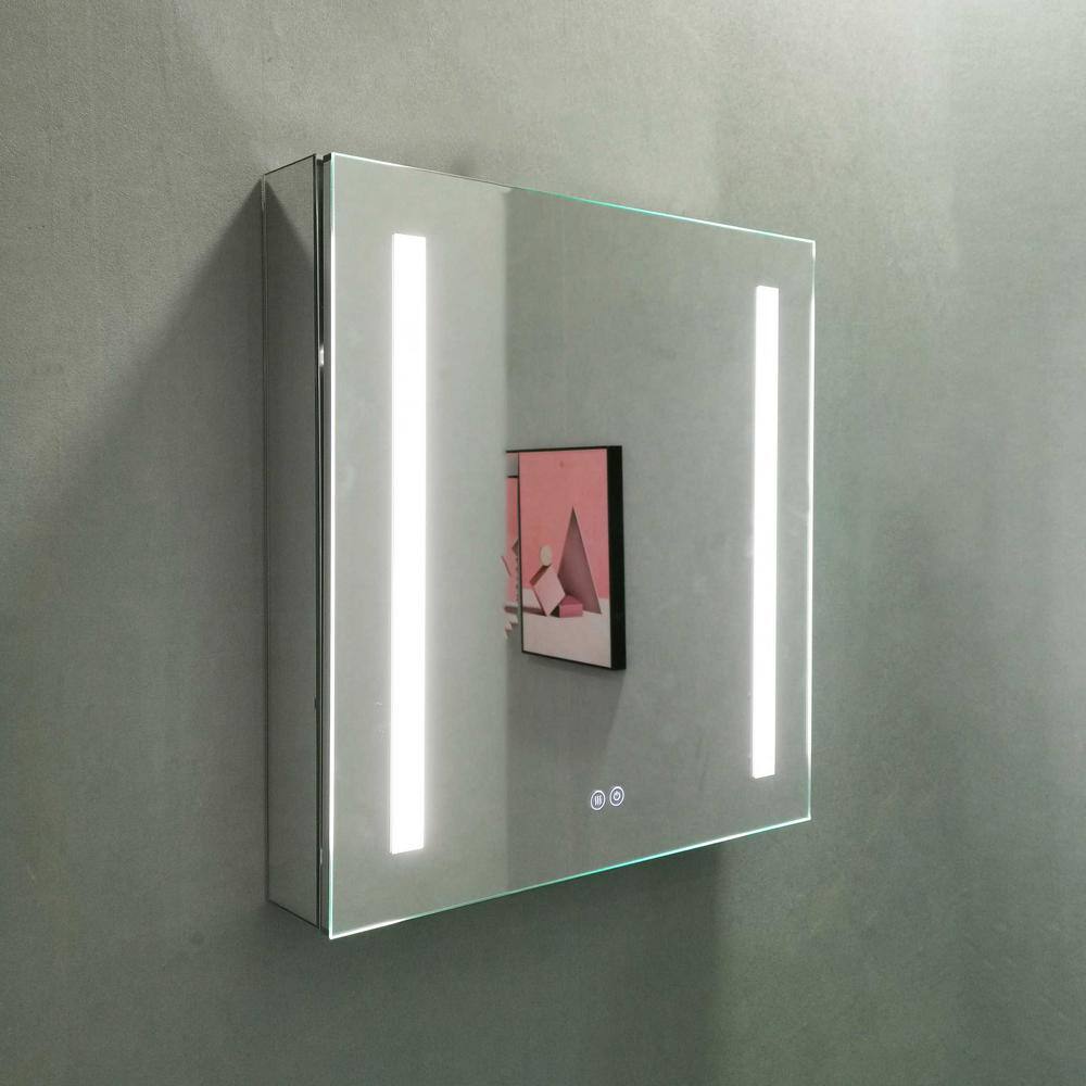 Erie 24 in. W x 26 in. H Rectangular Silver Aluminum Recessed Surface Mount LED Medicine Cabinet with Mirror VYY-AC28-24