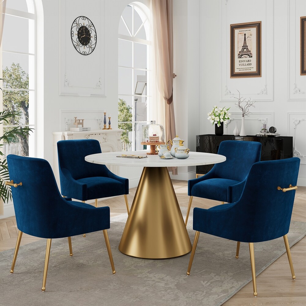 Clihome 5 Piece Marble Table Velvet Chair Dining Set