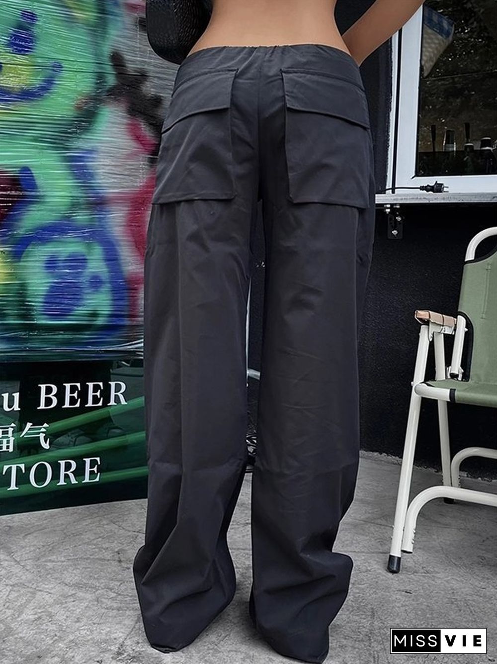 Black Baggy Parachute Cargo Pants