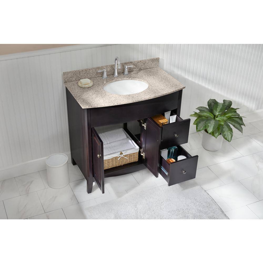 Home Decorators Collection Henfield 37 in. W x 35 in. H x 22-12 in. D Vanity in Espresso with Granite Vanity Top in Cream with White Basin MD-V1201