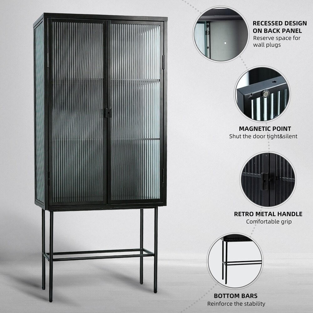 Stylish Freestanding Fluted Glass Storage Cabinet