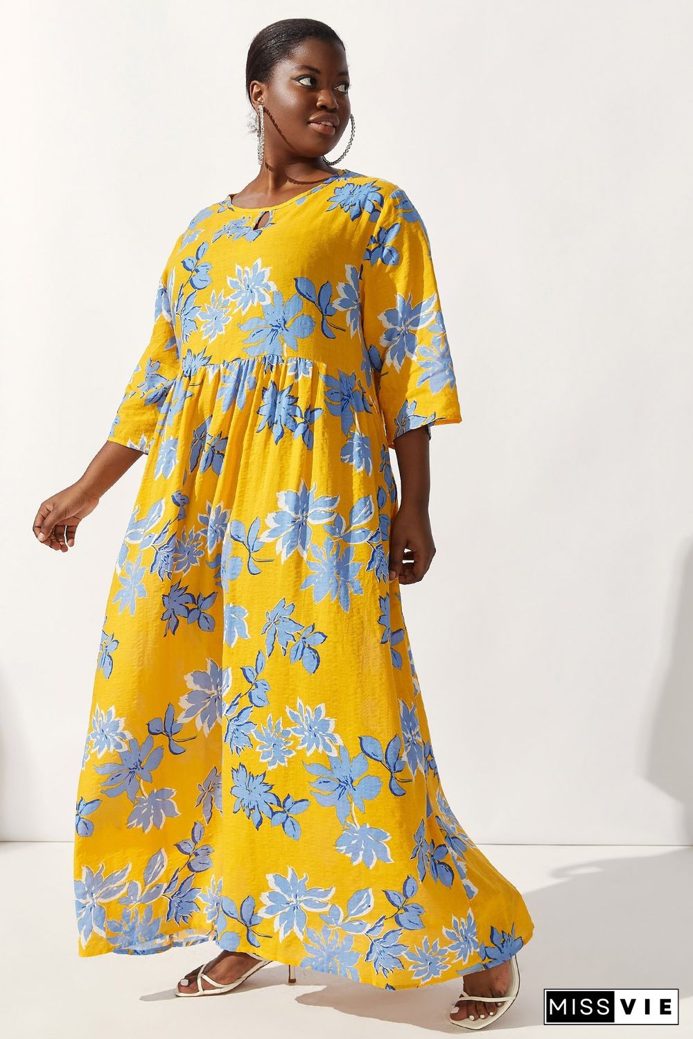 Round-neck Floral-print Maxi Dress P14444