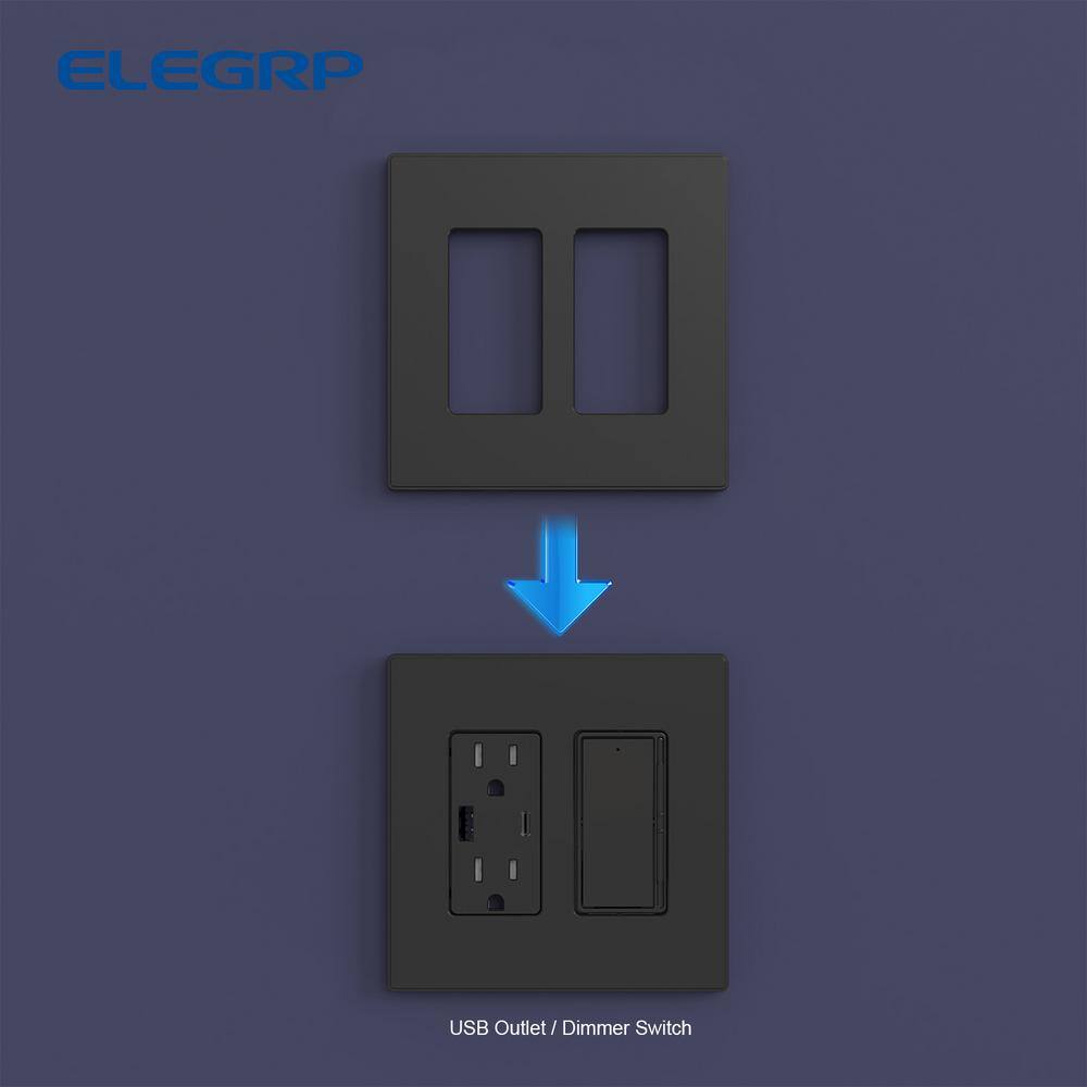 ELEGRP 2-Gang Midsize Screwless DecoratorRocker Wall Plate Black (5-Pack) 3032GM-BL5