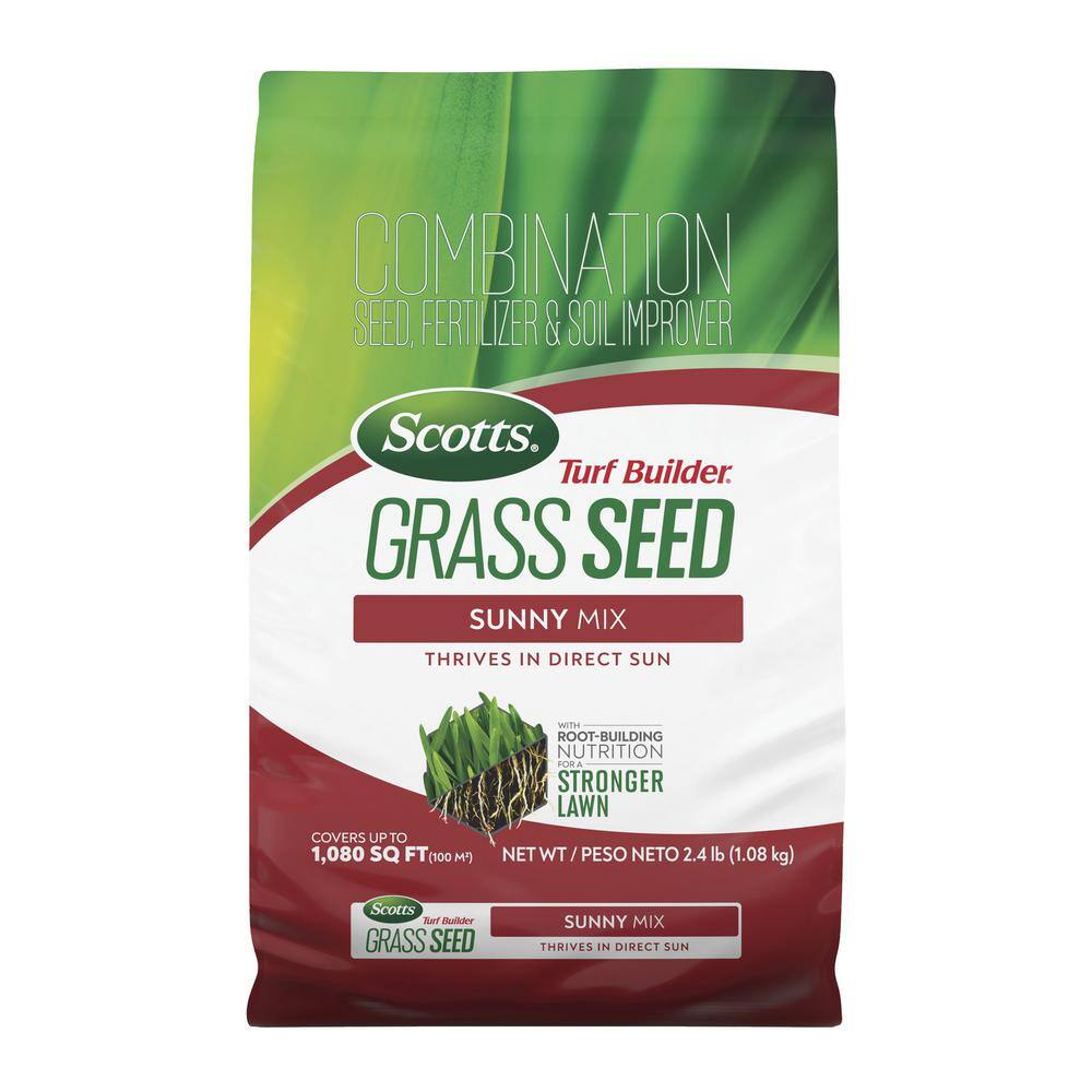 Scotts Turf Builder 2.4 lbs. Grass Seed Sunny Mix with Fertilizer and Soil Improver Thrives in Direct Sun 18035