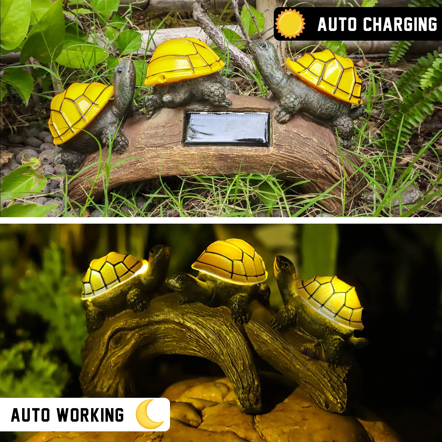 Solar Garden Turtle Statues Light, Outdoor Solar Turtles Decor with 3 Warm LED Lights, Waterproof Figurine Animal Light for Lawn Patio Backyard