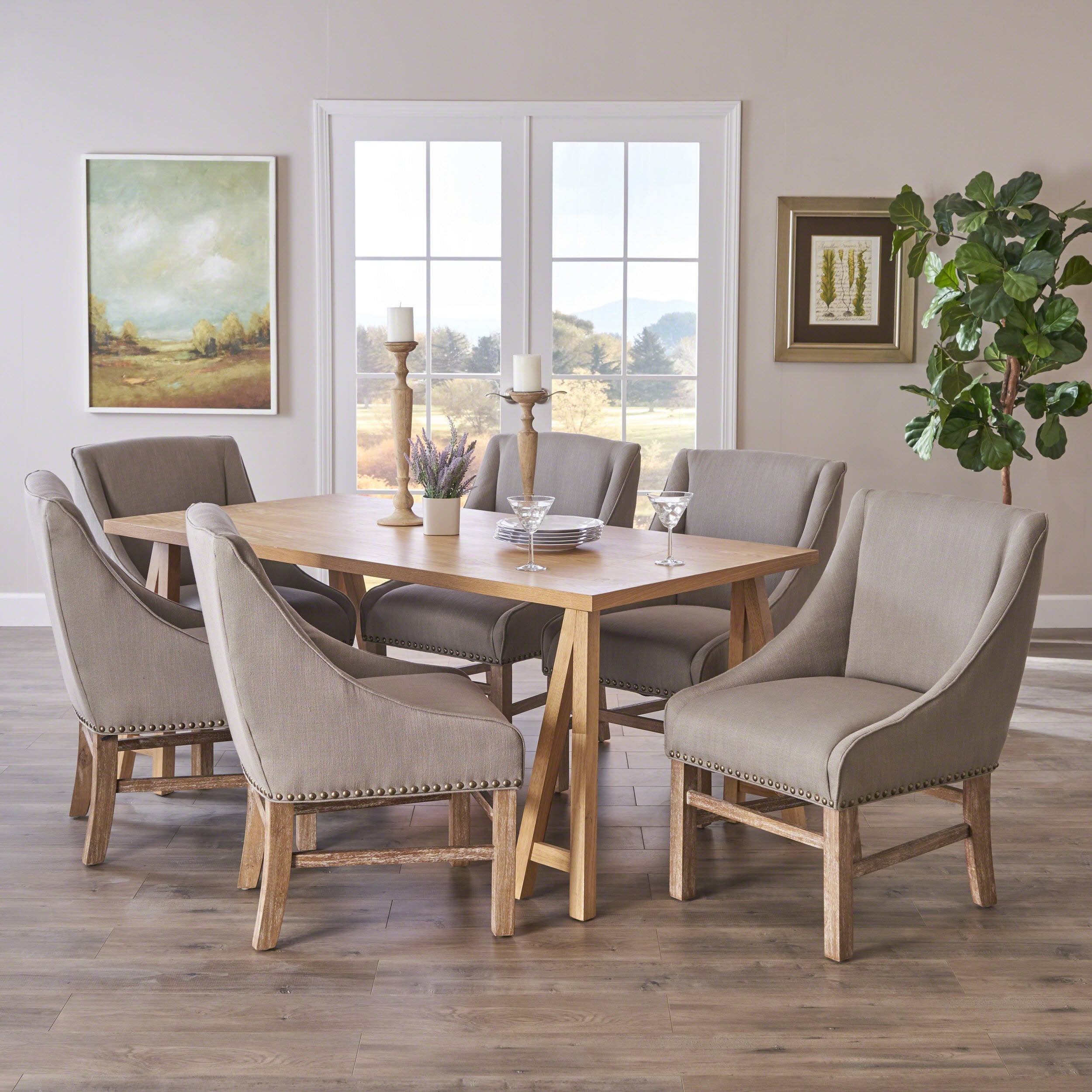 Sarrave Farmhouse 7 Piece Wood Dining Set