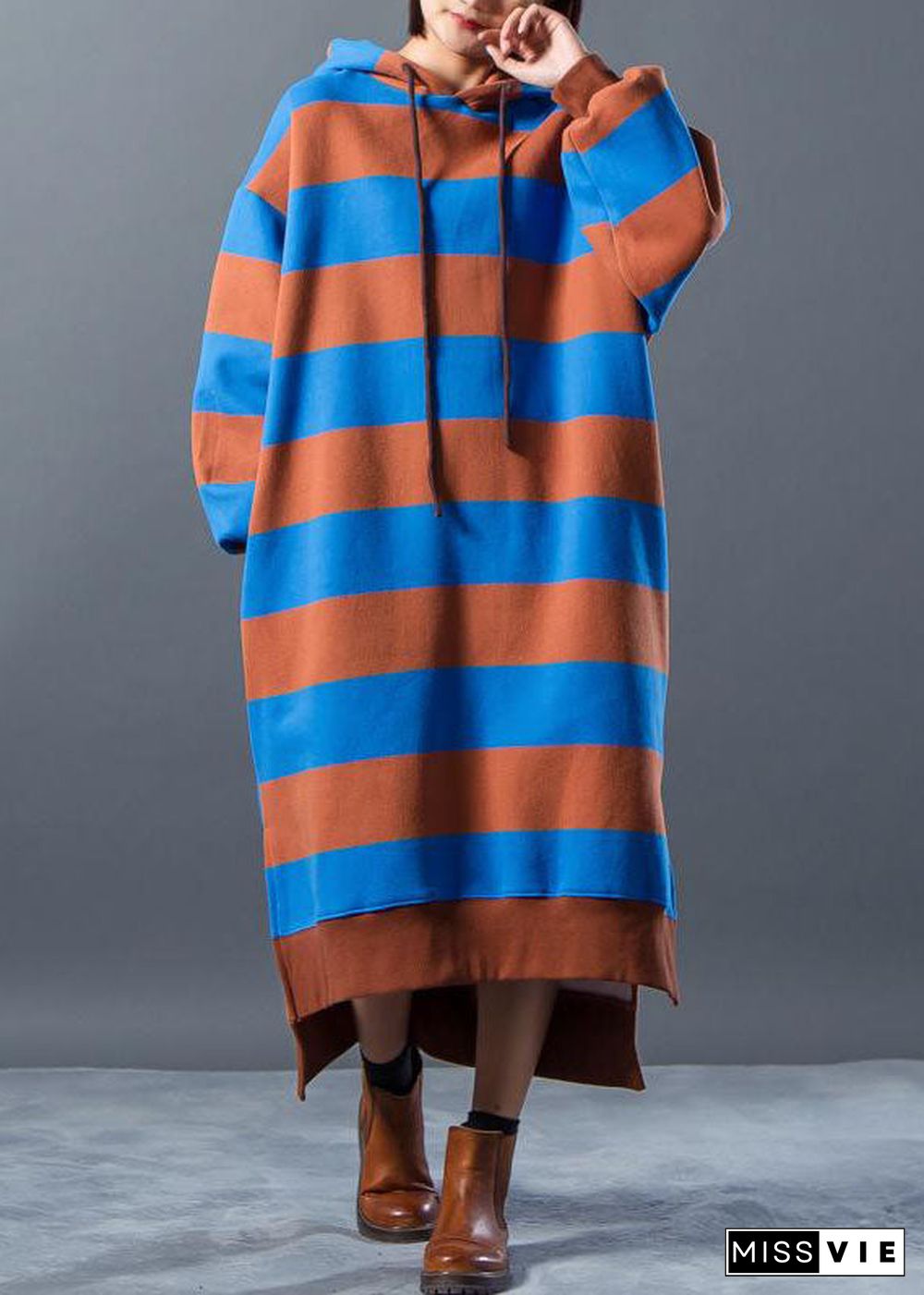 Chic Sweater dresses Beautiful Hoodies Split Stripe Knitted Winter Dress