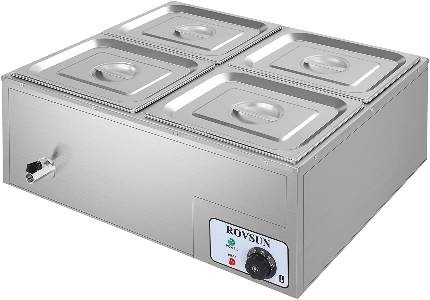 ROVSUN 42.3QT Electric Commercial Food Warmer， 4-Pan Stainless Steel Bain Marie Buffet Countertop 10.6 QT/Pan