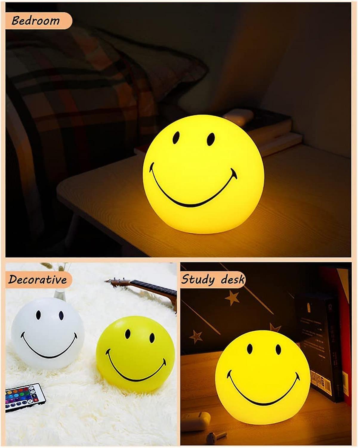 Led Children Night Light Yellow Smiling Face Lamp Dimmable Kids Bedside Lamp Baby Mood Lamp， Usb Rechargeable Table Lamp