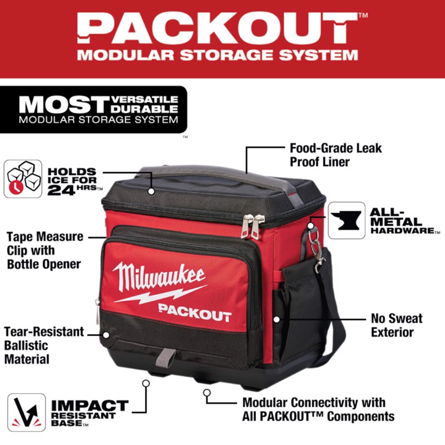 MW PACKOUT 15.75 in. W X 11.81 in. H Ballistic Nylon Cooler Utility Bag 6 pocket Black/Red 1