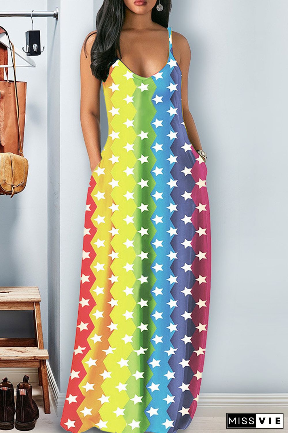 Rainbow Stylish Casual Striped Dress