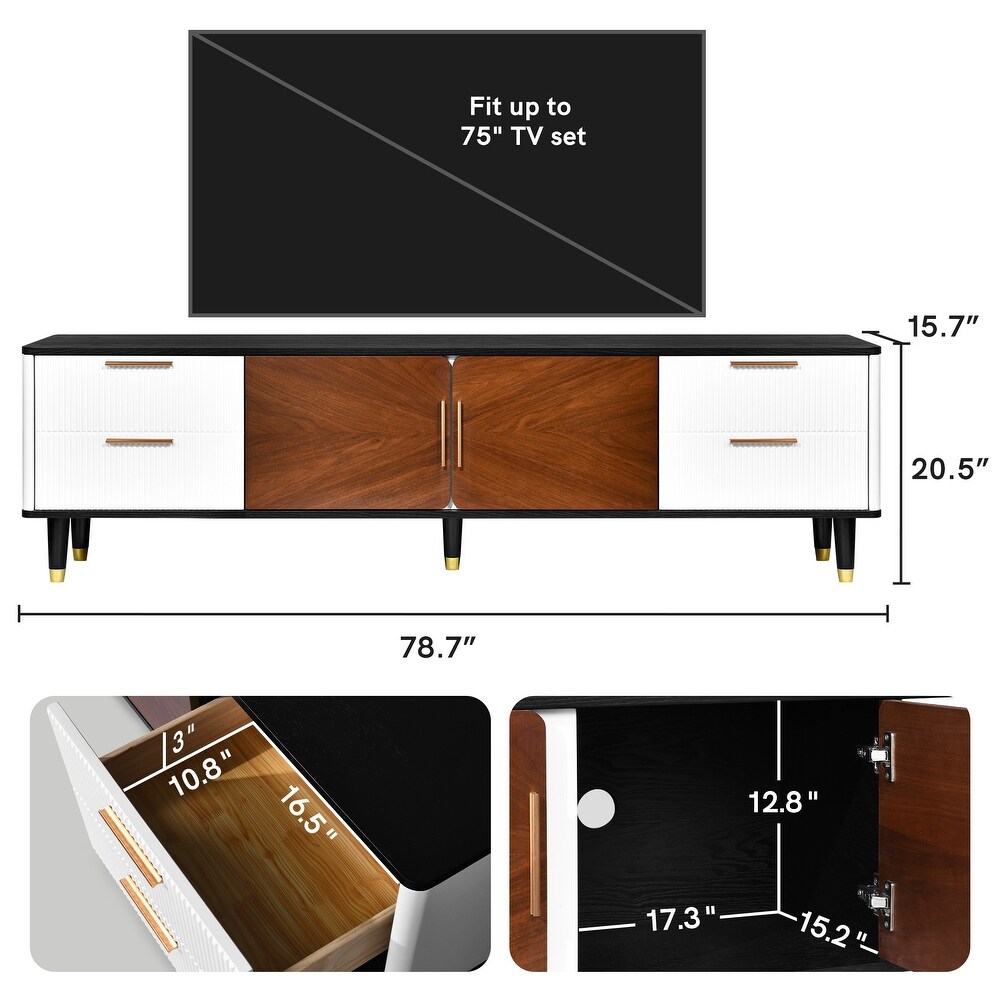 Moasis 78.7 inch Mid Century Solid Wood TV Stand with 2 Drawers