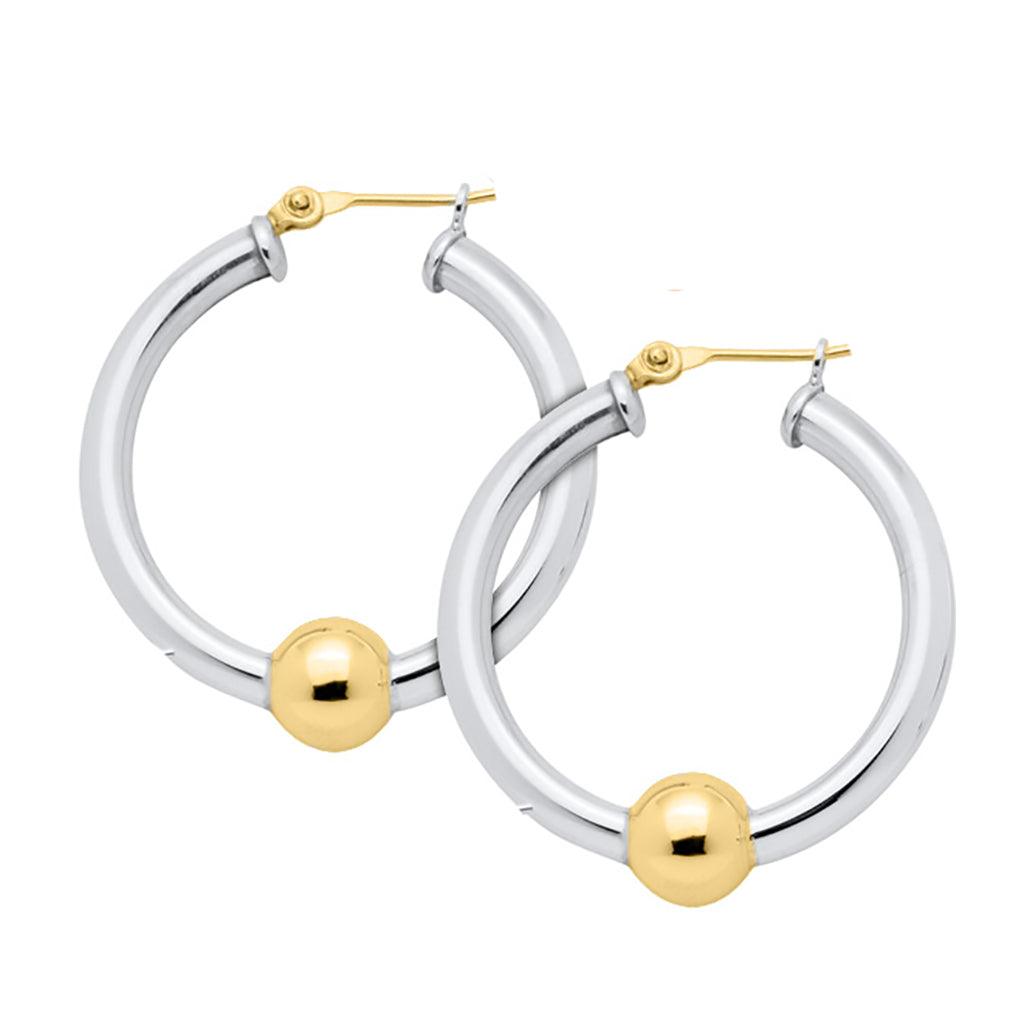 LeStage® Cape Cod  Large Beaded Hoop Earrings in Sterling Silver with 14k Gold