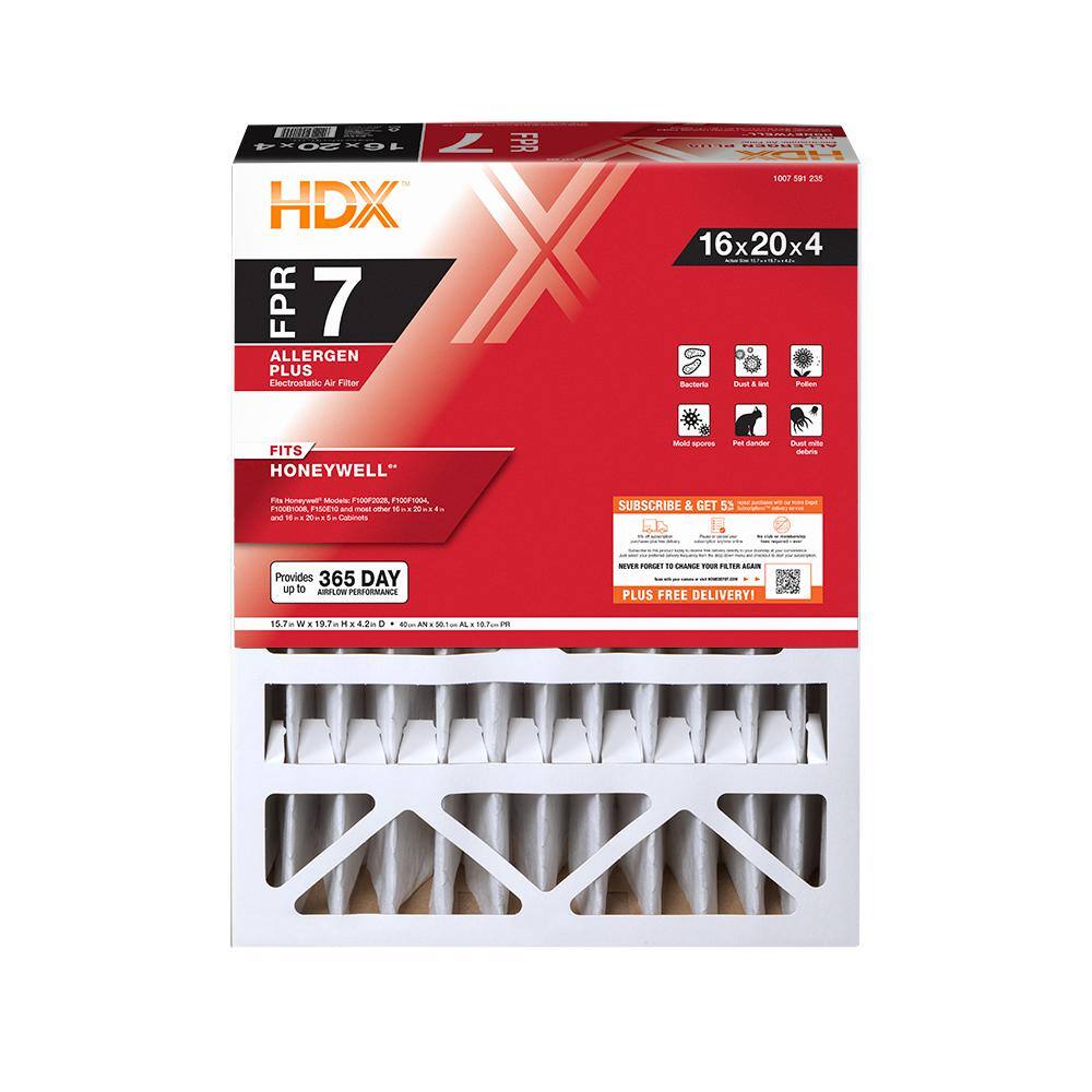 HDX 16 in. x 20 in. x 4 in. Honeywell Replacement Pleated Air Filter FPR 7 HDX-HW1620-11-3