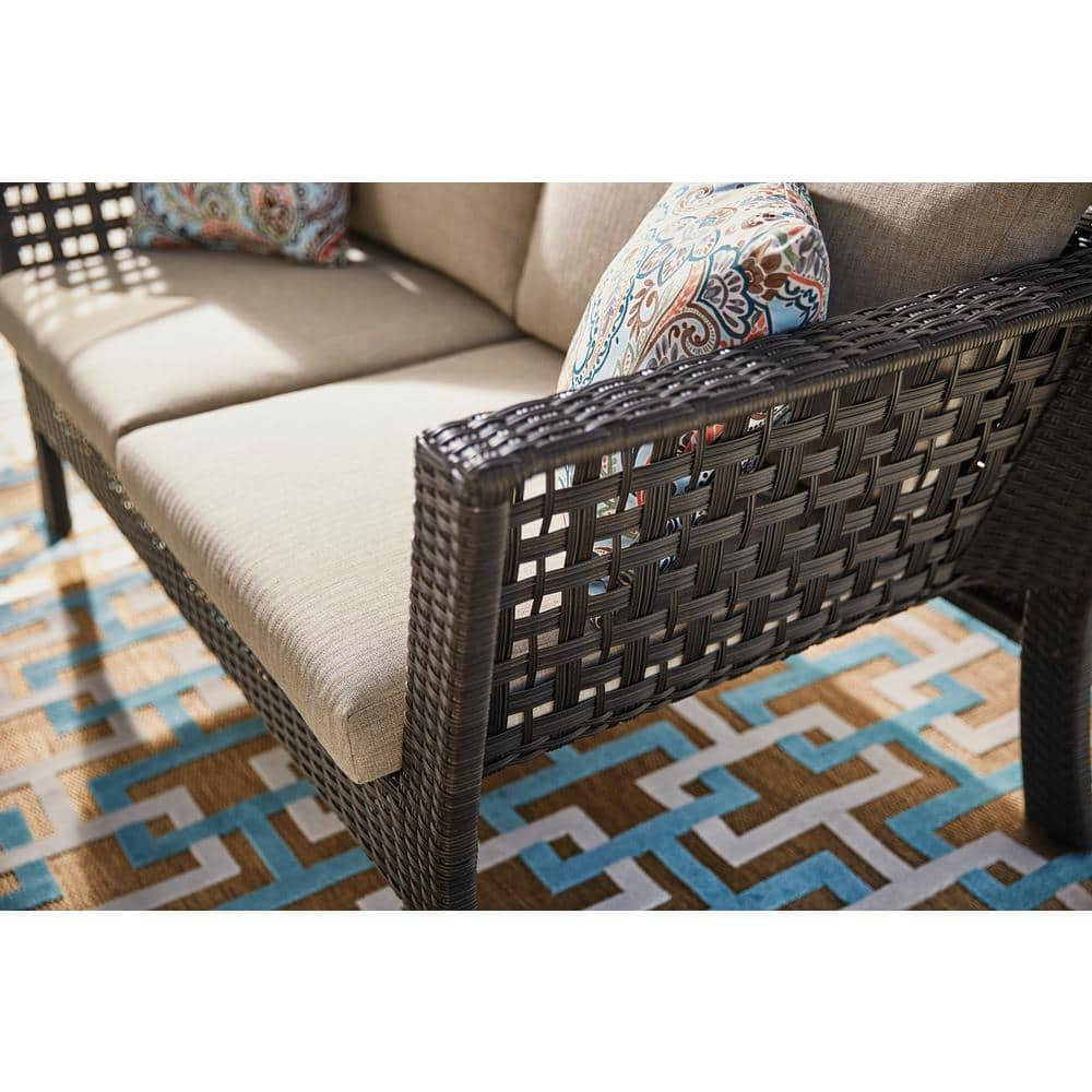 StyleWell Tyler 4-Piece Steel Wicker Outdoor Patio Conversation Set with Cover and Beige Cushions 710.197.000