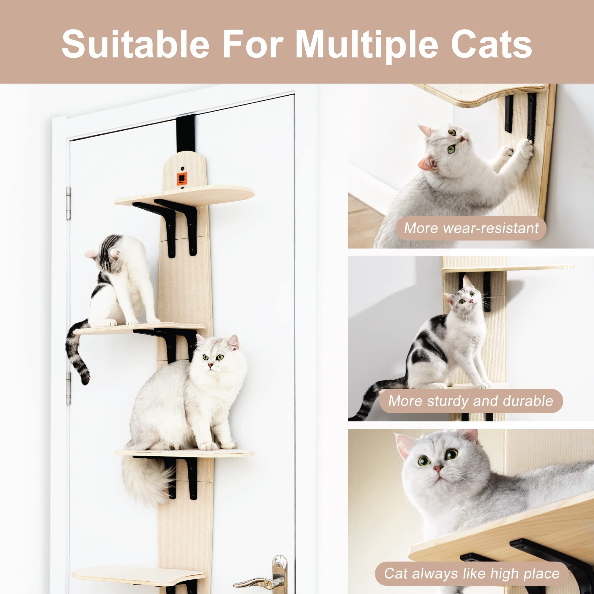 Cat Climber Cat Tree Multi-Level Door Hanging Cat Tower，4 Tier Hanging Cat Condo Door Cat Tree，22.3