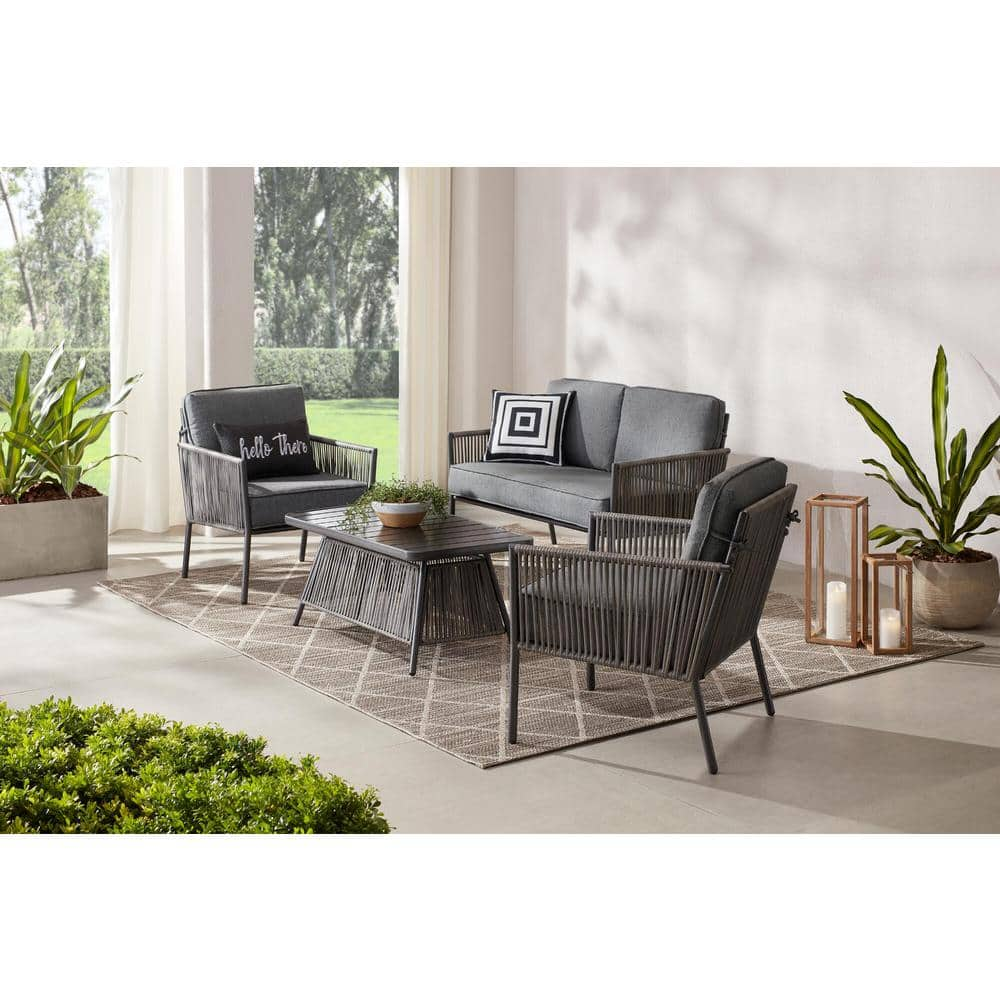 Hampton Bay Tolston 4-Piece Wicker Outdoor Patio Conversation Set with Charcoal Cushions LG19189-4PC