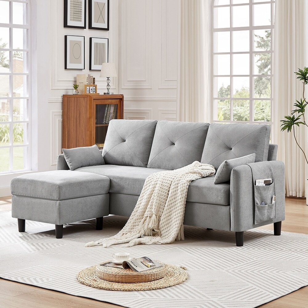 77.36 Inches Modern Sectional Sofa with Reversible Ottoman and Side Storage Pocket