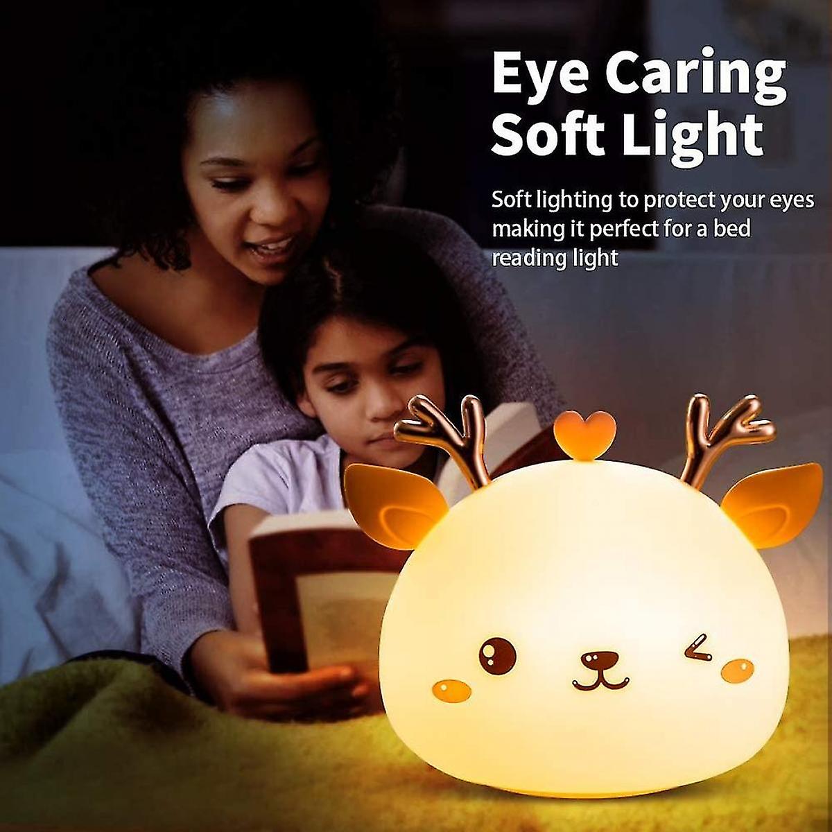 Rechargeable Led Kid Night Light， Bedside Lamp， Girl Boy Portable Silicone Night Light， Multicolor Deer Lamp With Touch Contro