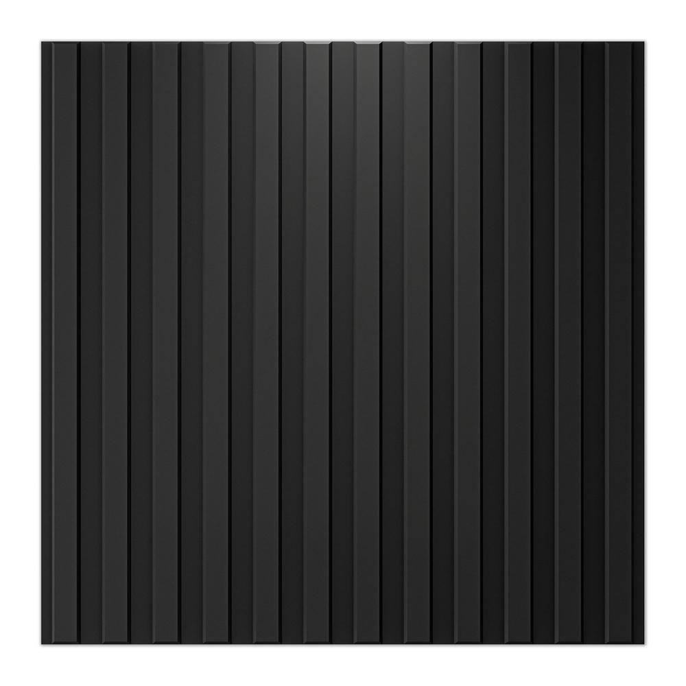 Art3d Slat Fluted Design 0.04 in. x 19.7 in. x 19.7 in. Black Square Edge Decorative 3D Wall Paneling (12 Pack) A10hd064BK