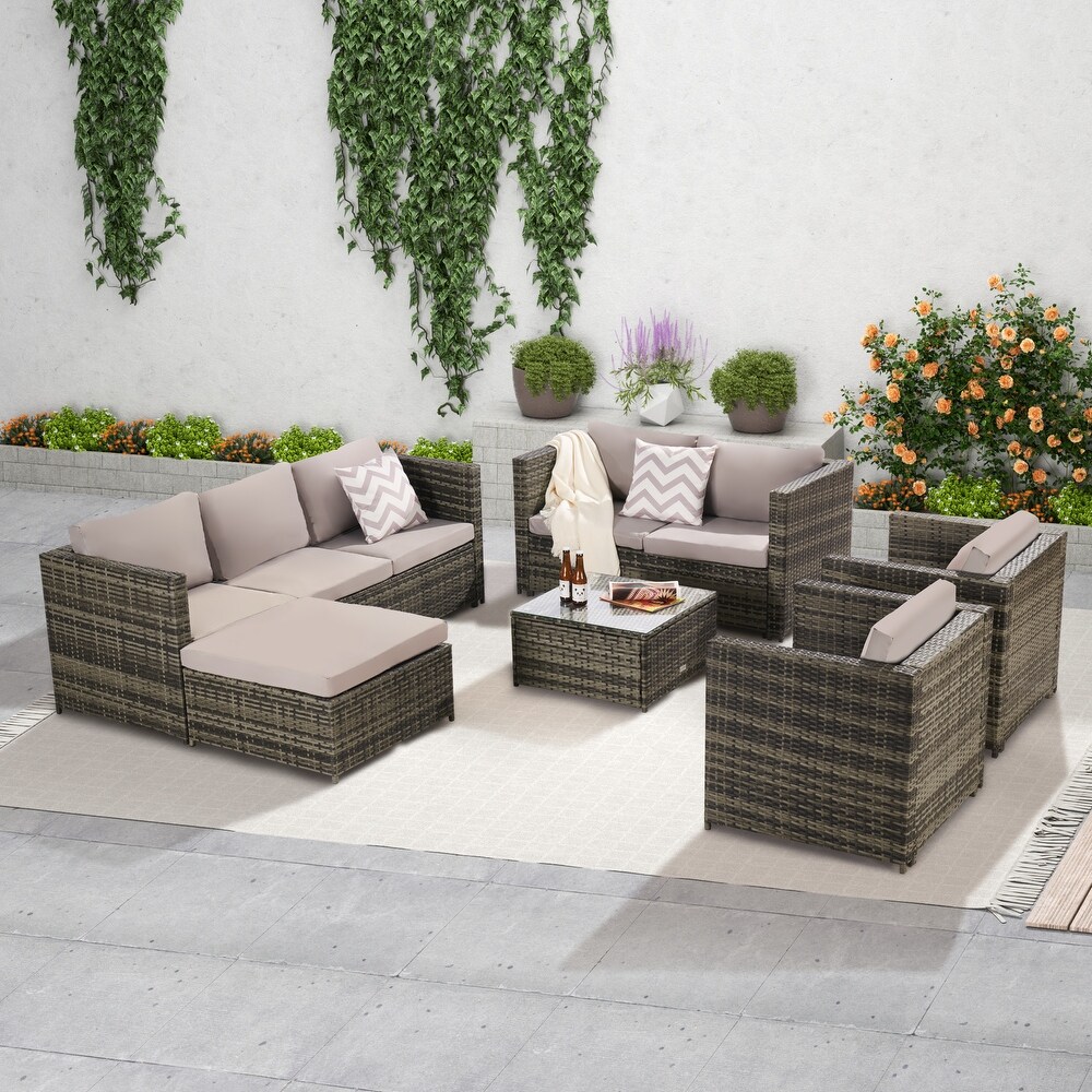 6 pieces Outdoor Furniture Product Rattan Sofa and Table Set Cushion Outdoor Garden Rattan Table  for Garden Patio  Porch