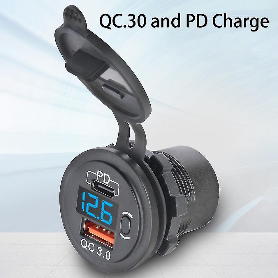 12v-24v 48w Usb Outlet Waterproof Charger Socket Pd And Qc3.0 Usb Port With Led Voltage For Car Tru