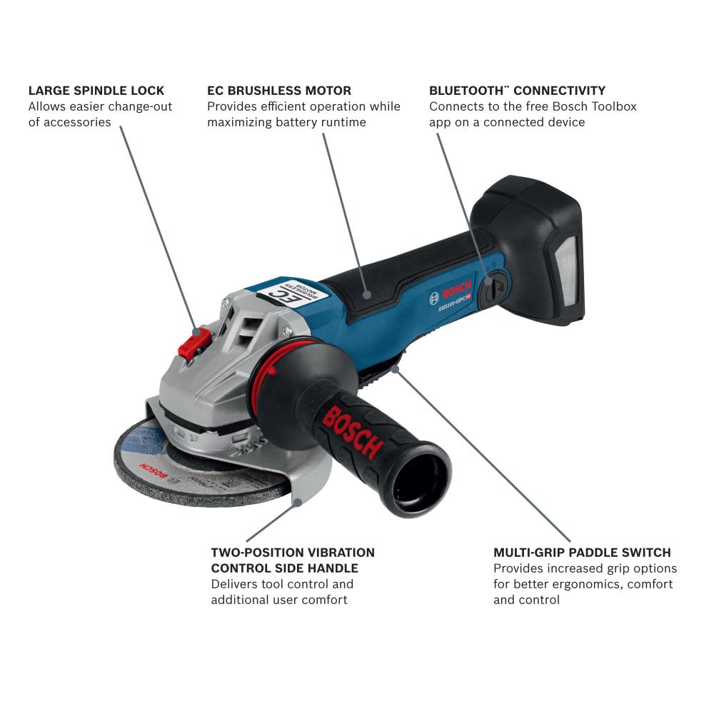 18V EC Brushless Connected-Ready 4-1/2 In. Angle Grinder with No Lock-On Paddle Switch (Bare Tool)