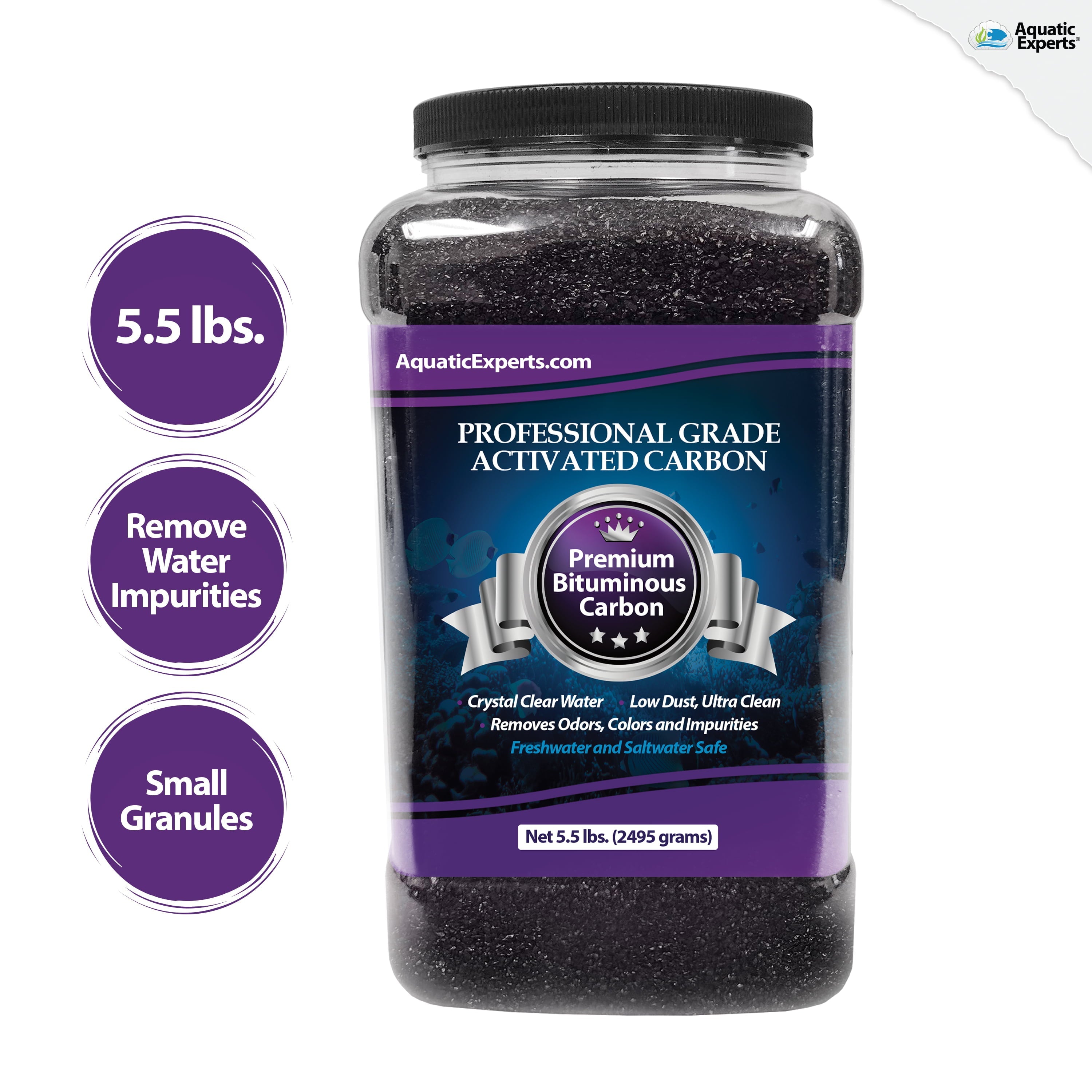 Aquatic Experts - Premium Activated Carbon, Charcoal Aquarium Filter Media, Aquarium Odor Remover, 5.5 lbs