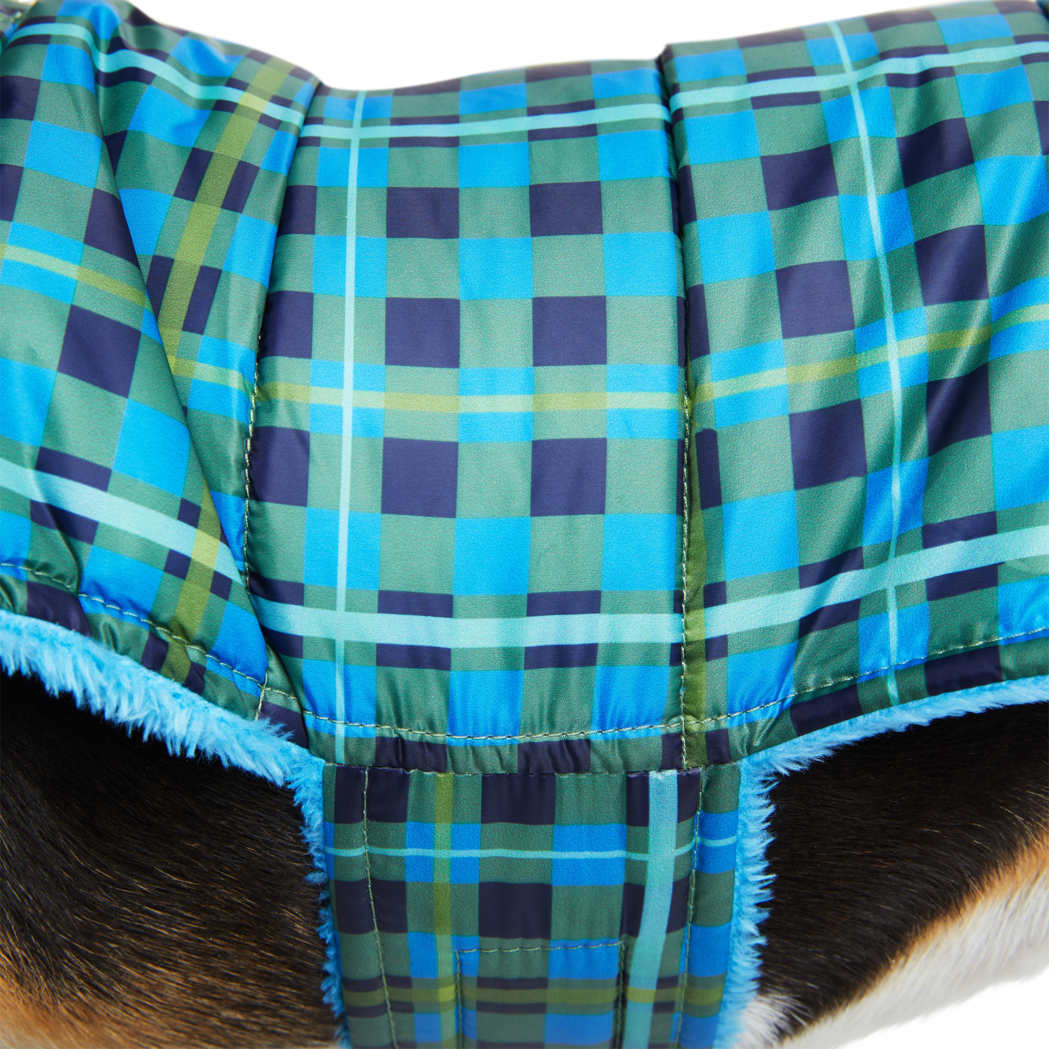 YOULY Blue Reversible Cozy Puffer Dog Jacket， X-Small/Small