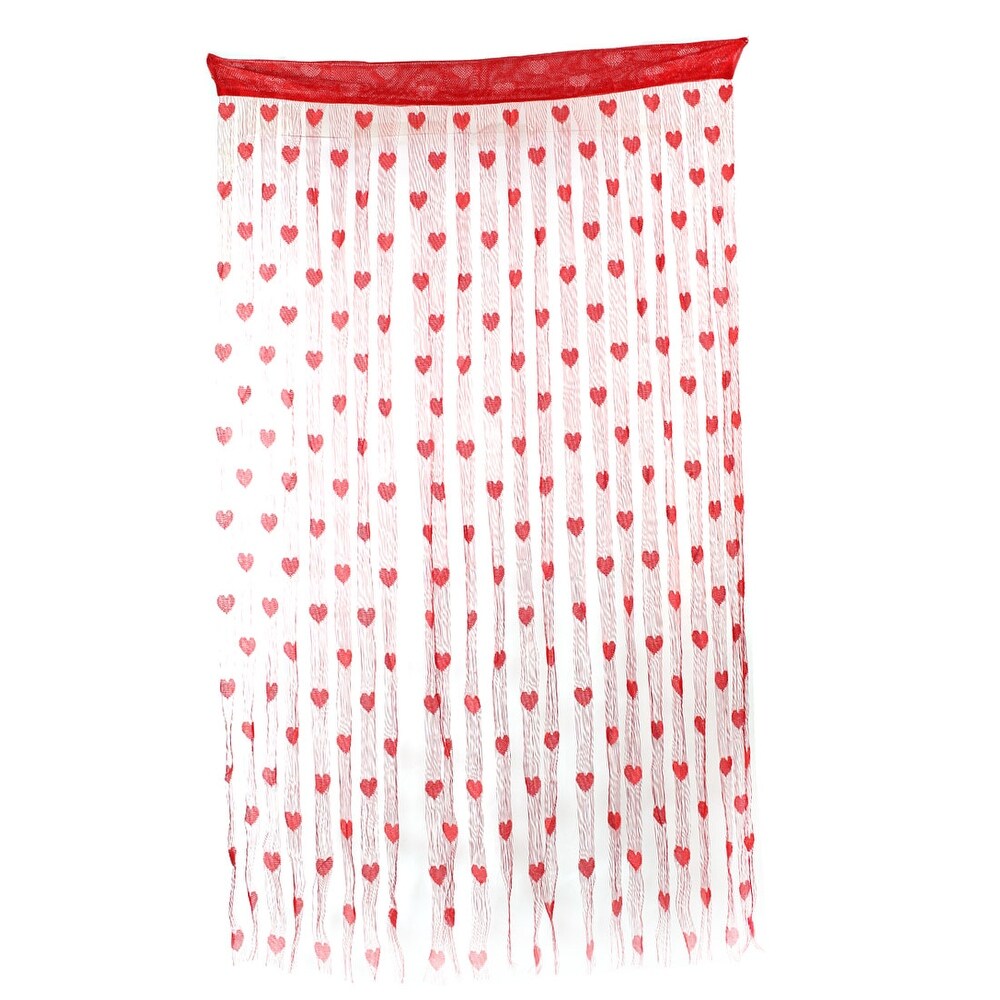 Window Heart Pattern Tassel Panel Divider Decoration String Curtain Red