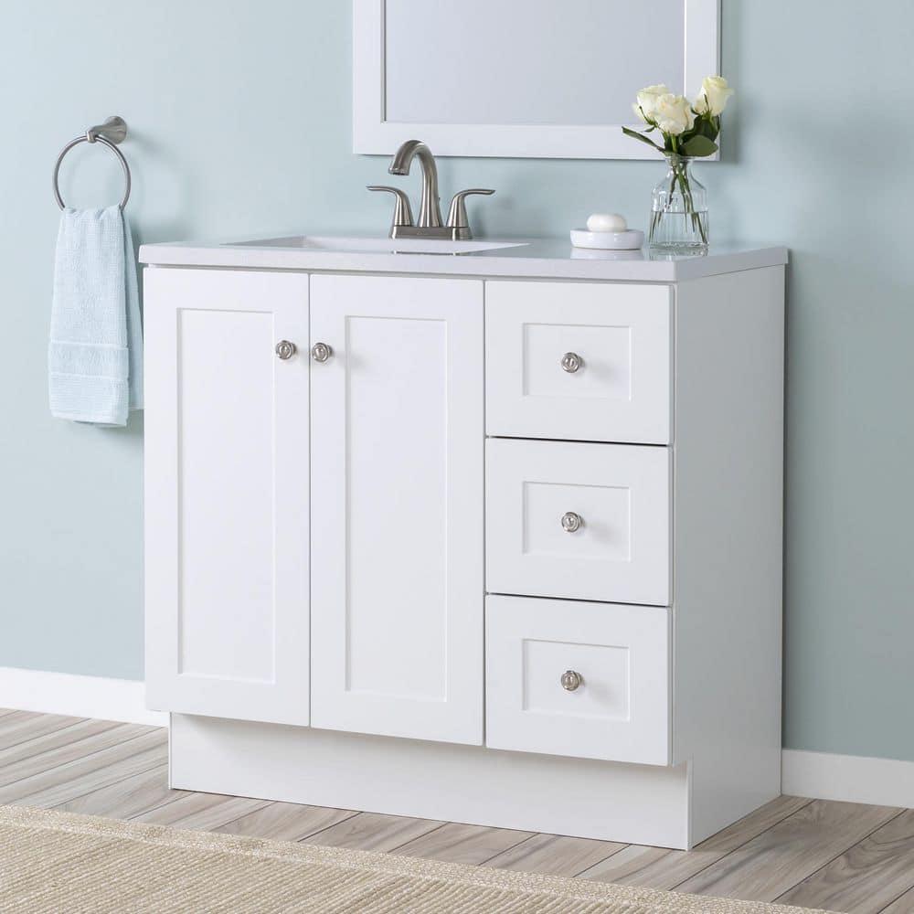 Glacier Bay Bannister 365 in W x 1875 in D x 3514 in H Bath Vanity in White with White Cultured Marble Top