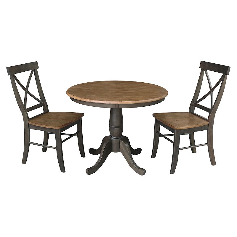 International Concepts Round Pedestal Table and Chair 3-piece Set