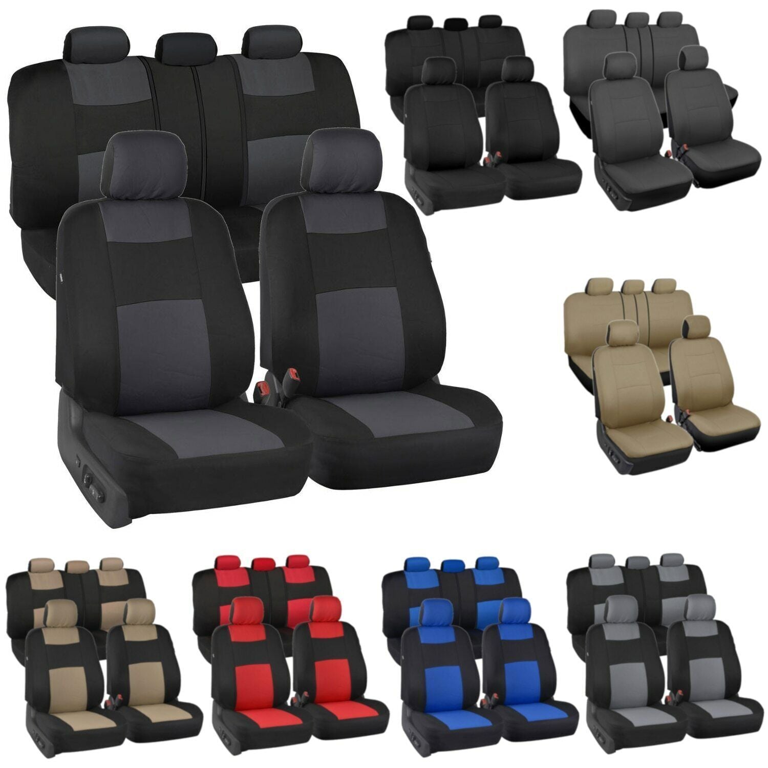 Car Seat Covers Full Set， Includes Front Seat Covers and Rear Bench Seat Cover for Cars Trucks SUV， Automotive Interior Car Accessories