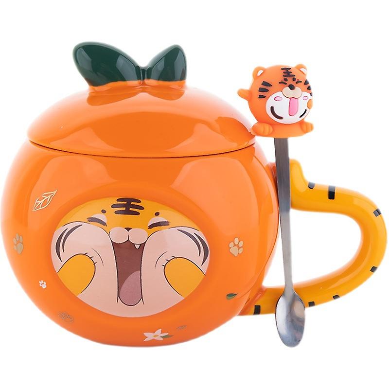 Tiger Mug With Lid Spoon Ceramic Coffee Mug Tea Cup Novelty Gift