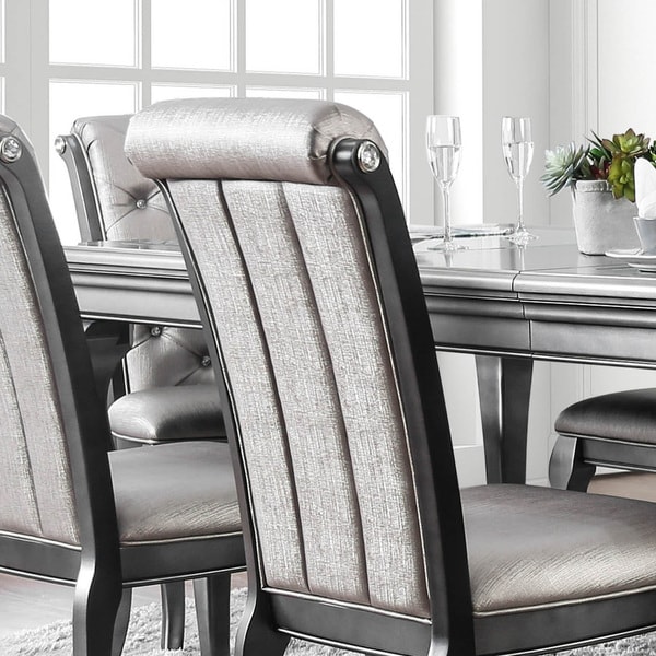 Mora Glam Grey Faux Leather Dining Chairs (Set of 2) by Furniture of America