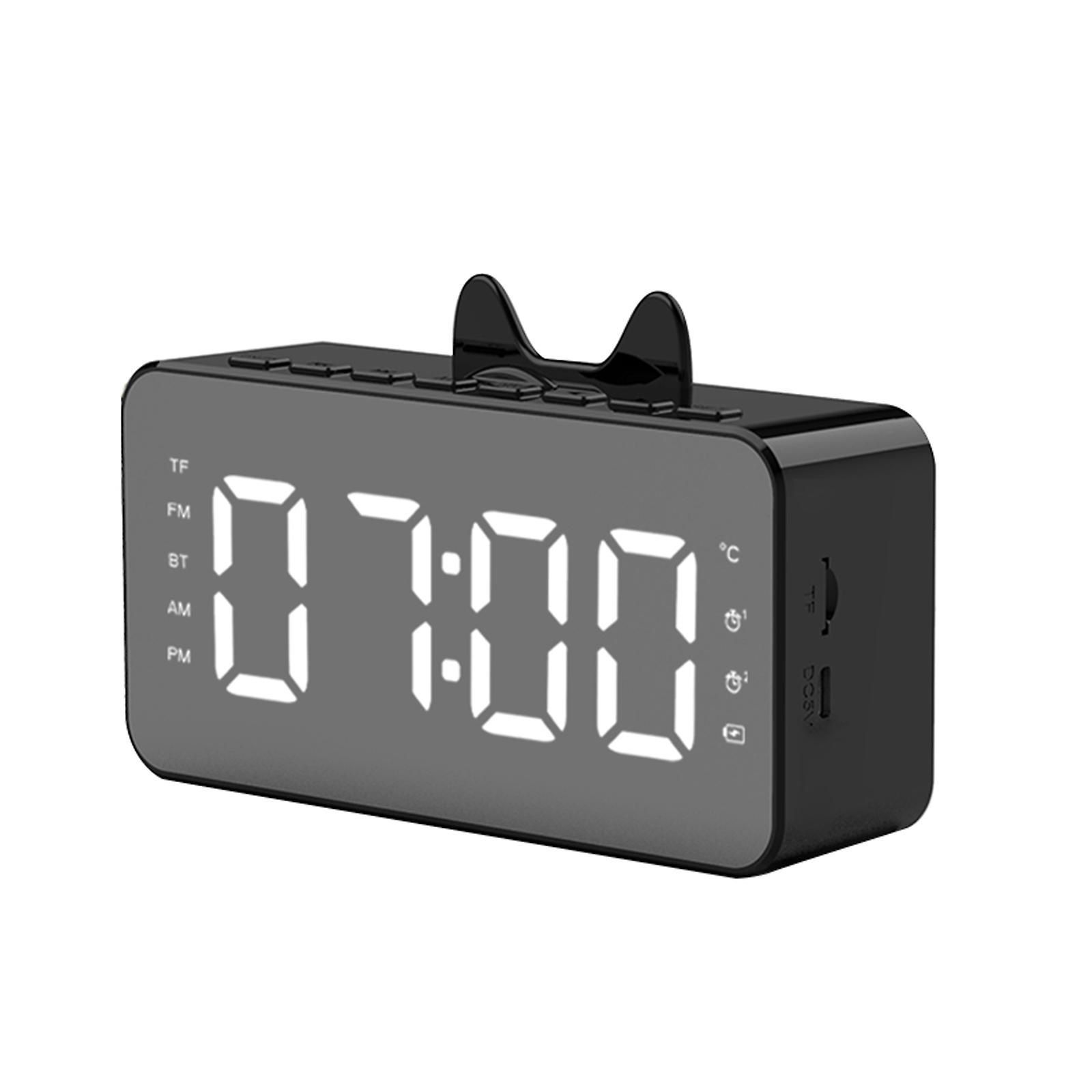 Q9 Bt Clock Digital Speaker Mirror Alarm Clock Led Screen Fm Radio Support 32gb Tf Card Music Playing With Usb Charging Cable White Pp Handle