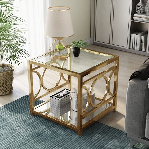 Silver Orchid Pehrson 24-inch Glass Top Metal 1-shelf Side Table