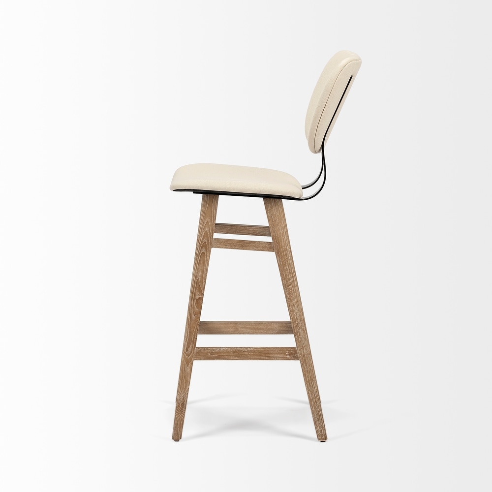 Haden Cream Fabric Seat with Brown Solid Wood Frame Bar Stool