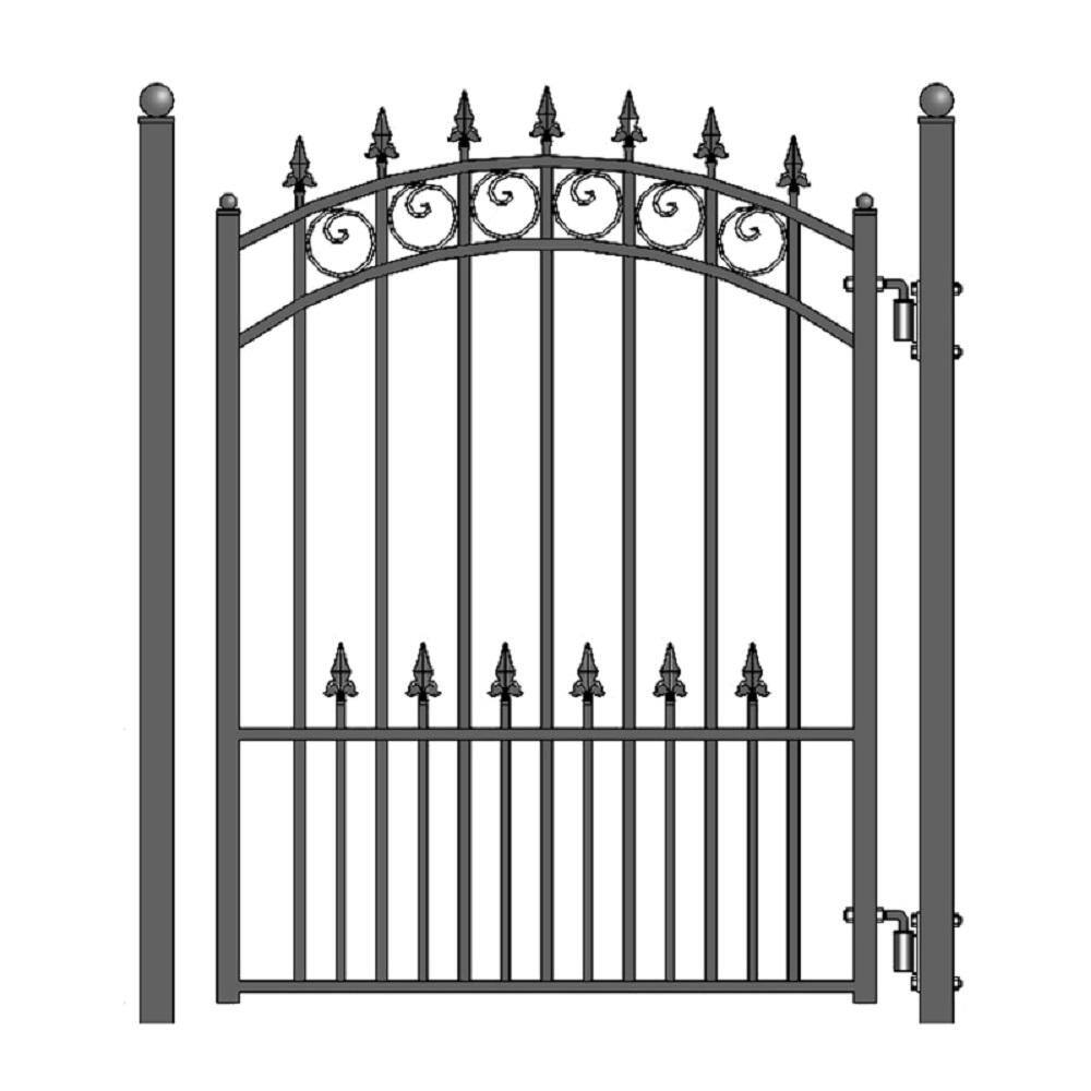 ALEKO Prague Style 4 ft. x 5 ft. Black Steel Pedestrian Fence Gate PGPRA-HD